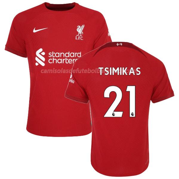 camisola liverpool tsimikas equipamento principal 2022-23