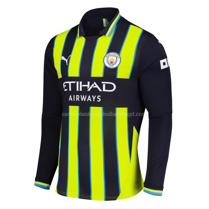 camisola manchester city manga comprida equipamento suplente 2024-25